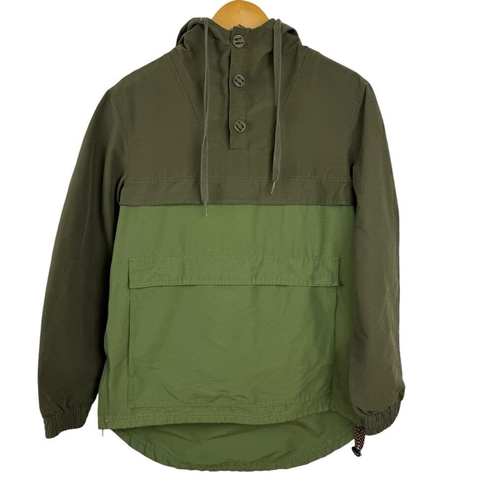 Modern Amusement Green Long Sleeve Hooded Windbreaker Nylon Jacket Size Medium